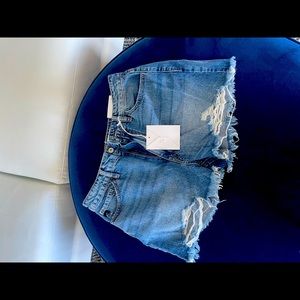 Distressed jean shorts